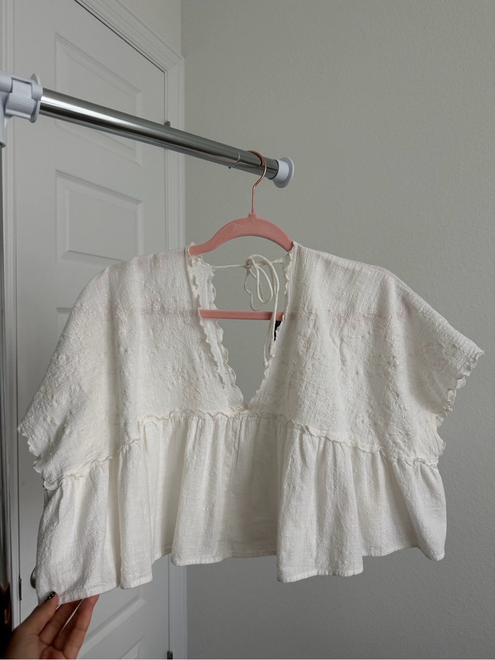 Zara Cream Textured Peplum Tie-Back Top